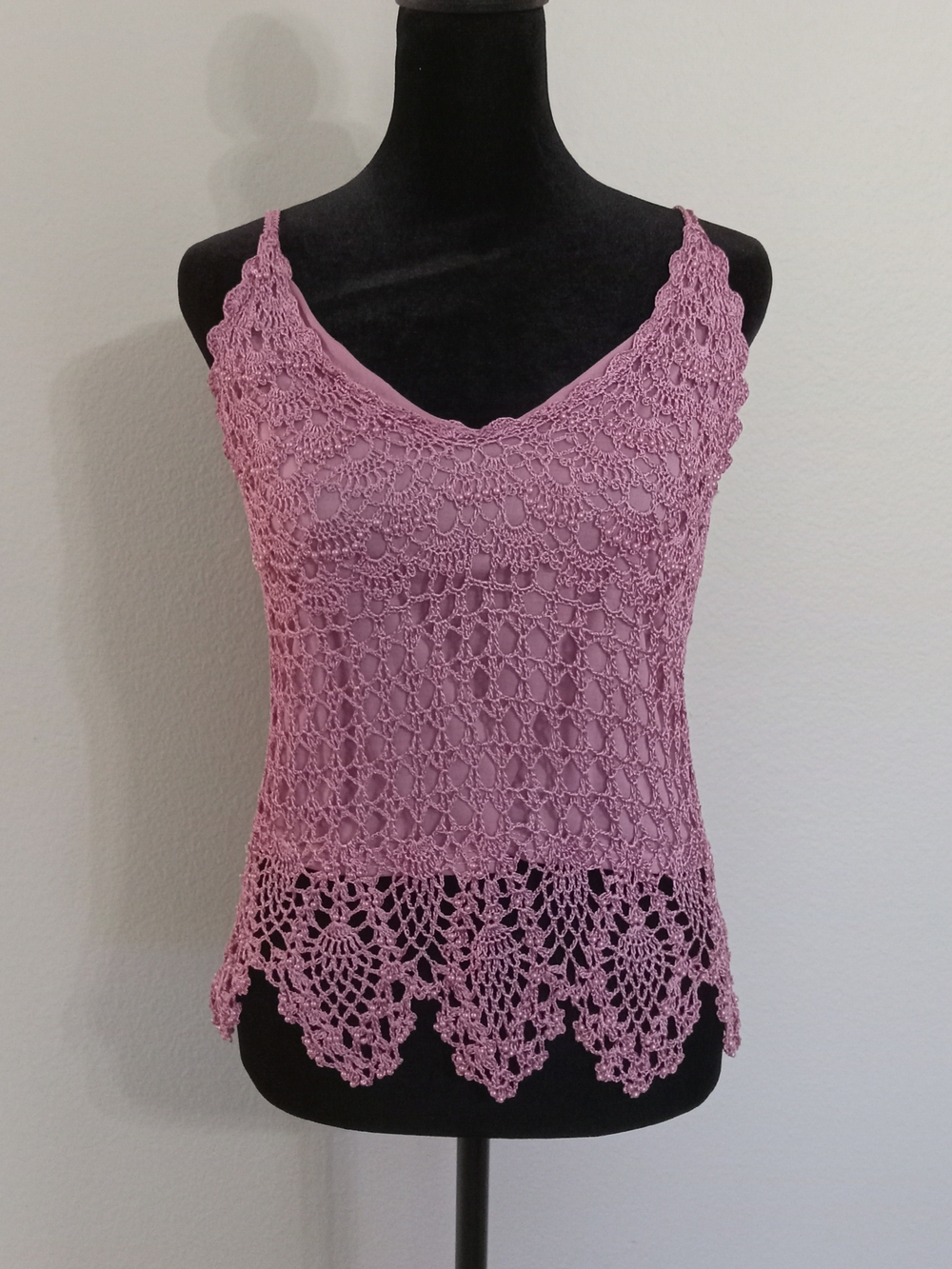 Vittorio Crochet Lace Camisole in Dusty Pink